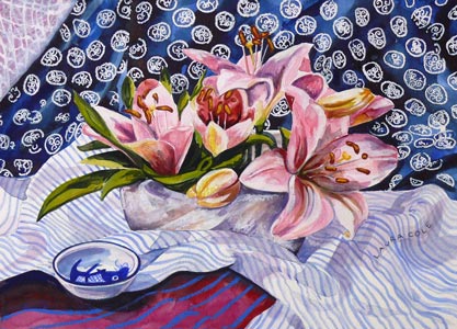 Pink Lilies and a Chinese Fish