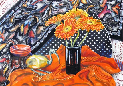 Orange Gerberas and an Egyptian Ibis