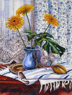 Yellow Gerberas and an Egyptian Ibis