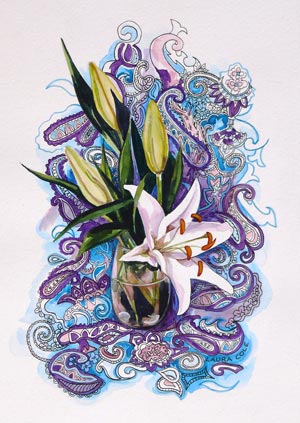 White Lilies and Paisley Print
