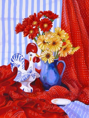 Gerberas and a Portuguese Rooster