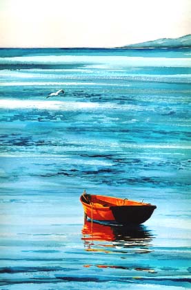 Orange Boat and Seagull, Levanzo.