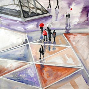 Cour Napoleon du Louvre sous la Pluie