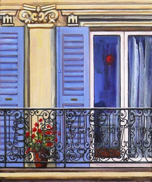 Un Balcon avec Géraniums Rouges I