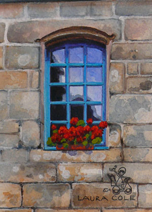 Blue Window and Red Geraniums