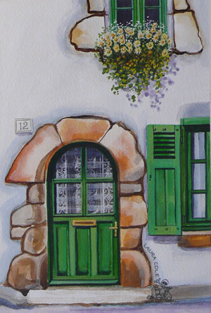 Green Arched Door and a Window Shutter
